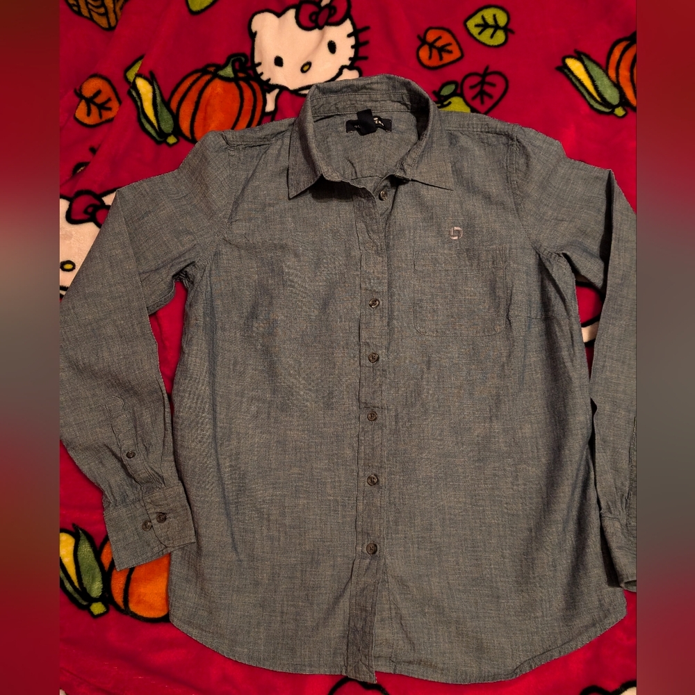 Chase Lands End Blue Jean Button-Down Shirt Size 12